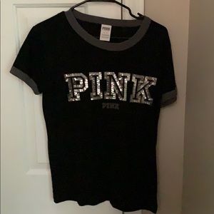 PINK black glitter top